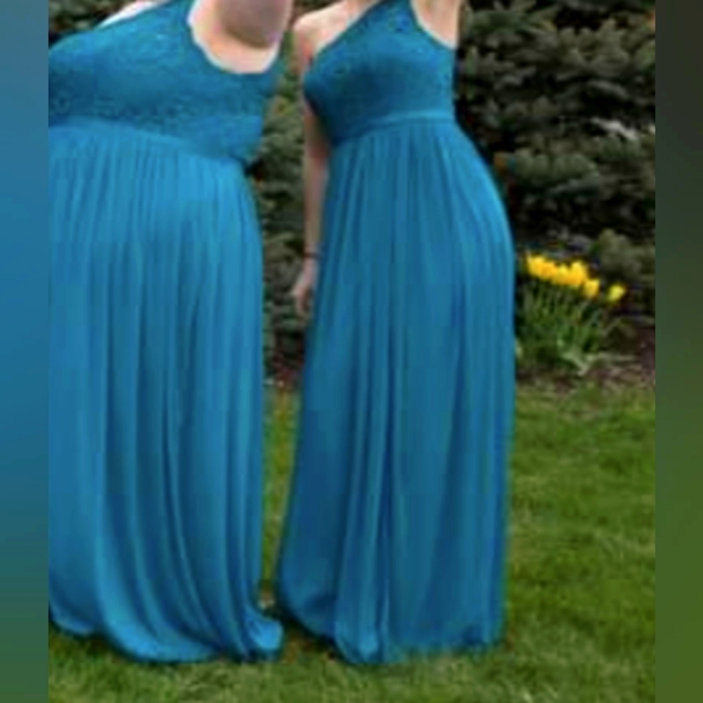 Teal Blue Asymmetrical Maxi Dress